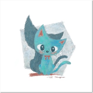 Blue green kitten Posters and Art